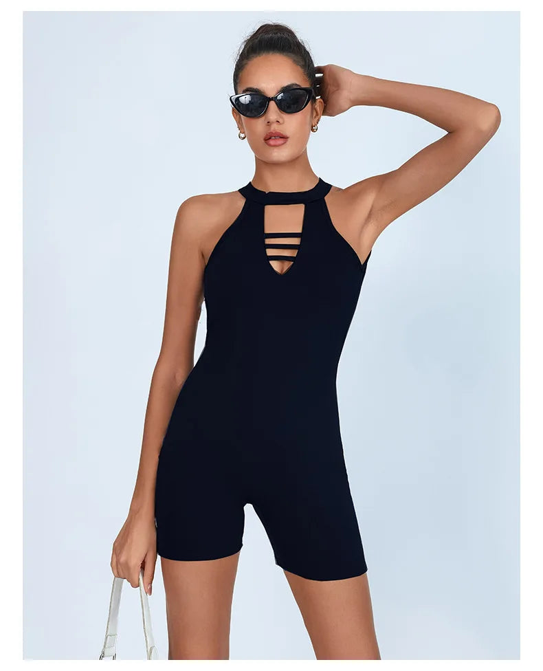 Sexy Fitness Yoga Jumpsuit Women Hollow V Neck Tight Backless Sports One Piece Suits Quick Drying Sleeveless Scrunch Romper