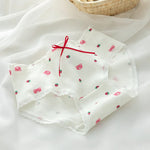 1-Pack Kawaii Bear Print Cotton Panties Women's Breathable Underwear Peach Blush Gingham Ruffled Briefs Low Rise Ladies Lingerie