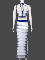 Summer slim temperament hot girl striped halterneck backless skirt suit vest casual suit