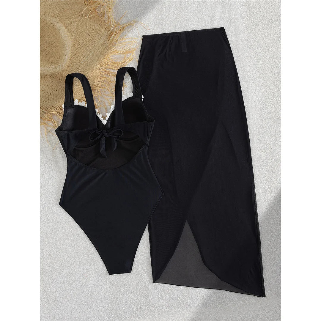S - XL New 3D Flowers With Skirt Underwired Women Swimwear One Piece Swimsuit Female High Cut Leg Bather Bathing Suit Swim V7865