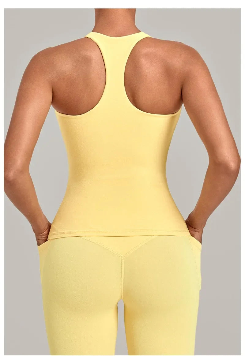 Women's Seamless Yoga Vest Sports Fitness Gym Beauty Back Top Nude Slim Fit Training Running Workout Vest