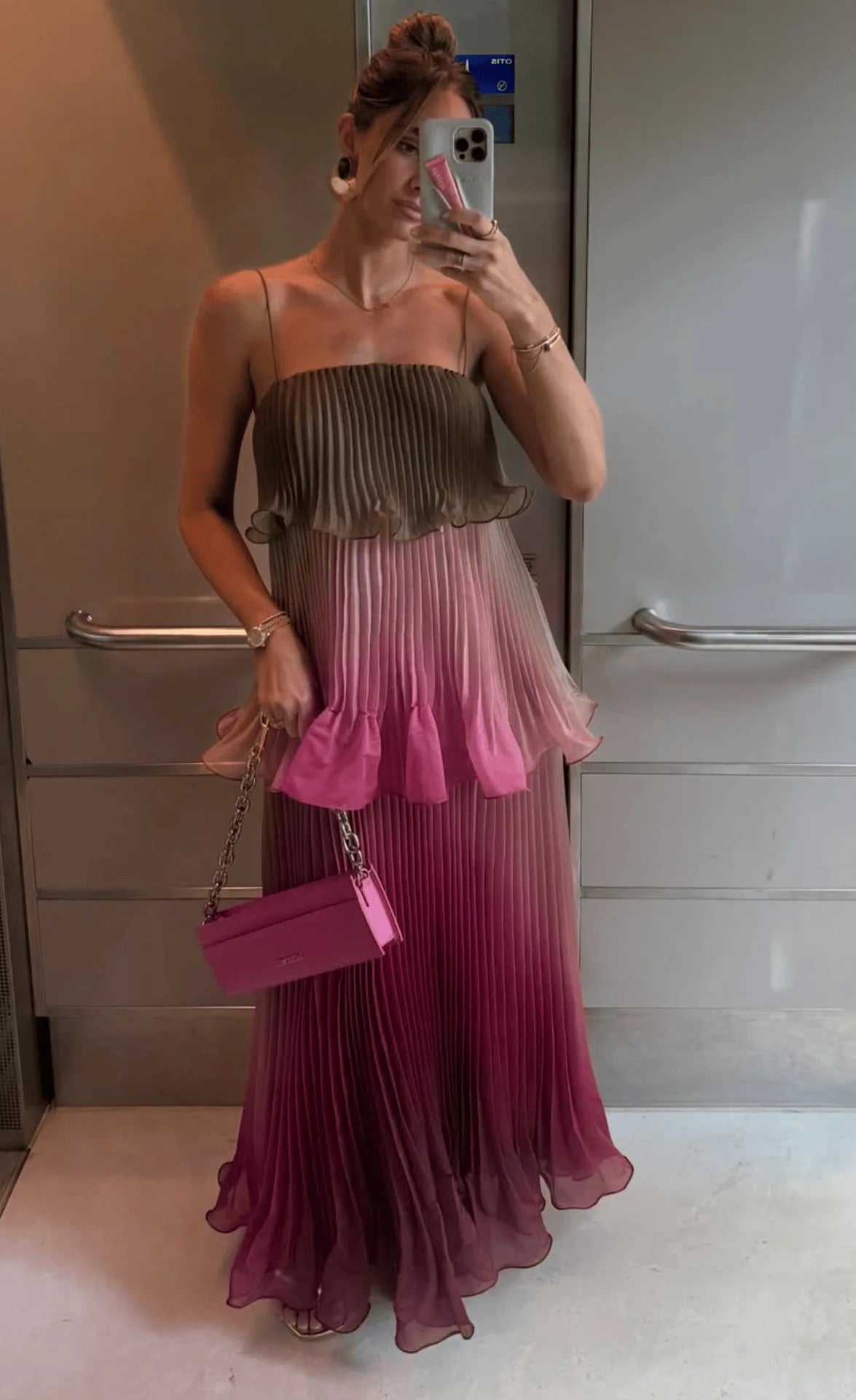 MsChuh Vestidos 2026 Woman Dress Vestido Dresses Spaghetti Strap Temperament Playful Gradient Ruffles Sleeveless Pleated Holiday