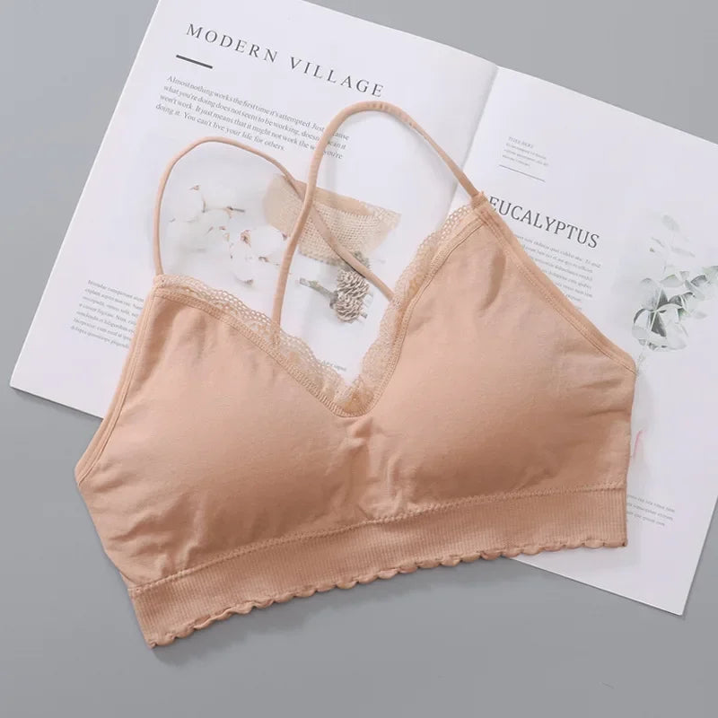 Women Bra Top Female Wireless Underwear Comfort Cross Strap Bras Removable Pads Seamless Sexy Lingerie