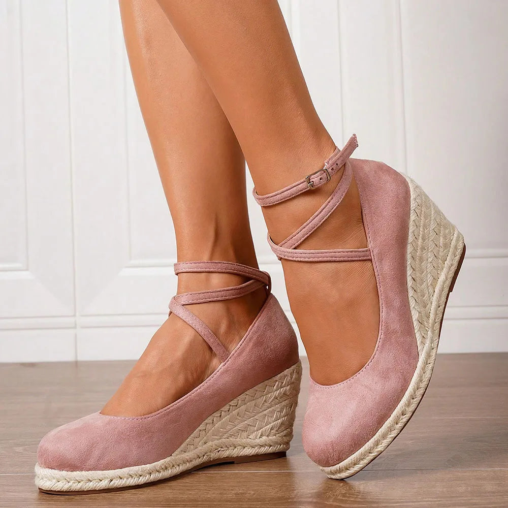 Big Size 43 Comfort Summer Office Lady Platform Shoes Espadrilles Shoes Women Leisure Cross Strap High Heels Wedges Pumps Woman