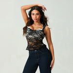 Women Solid Color Halter Neck Tank Tops Slim Bow See Through Sleeveless Open Back Crop Lace Vest Summer Streetwear