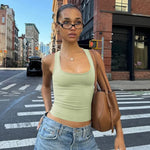 Women's Fashion Solid Tank Tops 2026 Streetwear Sleeveless T-shirt Female Square Collar Skinny Corset Y2K Girls Gray Crop Top
