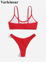 Ribbed High Leg Cut Bikini Female Swimsuit Women Swimwear Two-Pieces Bikini Set Brazilian Padded Bather Bathing Suit Swim V7126