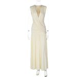 FDYOUI Womens Chic V-neck Sleeveless Pleated Long Maxi Holiday Dress Ladies Summer High Waist Tunics Solid Evening Party Dresses