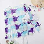 DEKA Sold Triangle Bikini Set Blouse Swimsuit Women Printed Halter Swimwear Cover Up Beach Wear 3 Pieces Sheer Bathing Suit