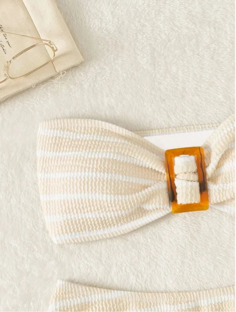 Blue Striped Bikini 2025 Brazilian Biquini Bandeau Two Pieces Swimsuit Women Thong Bathing Suit Swimwear Female Summer Beachwear