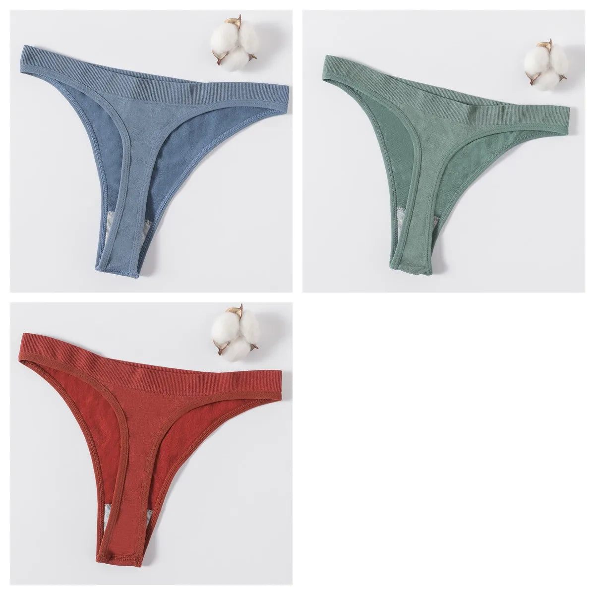 3Pcs/Set Women Brazilian Panties High Rise G-string Thongs Female Underpants Sexy Lingerie Sports Seamless Underwear M-XL T-Back