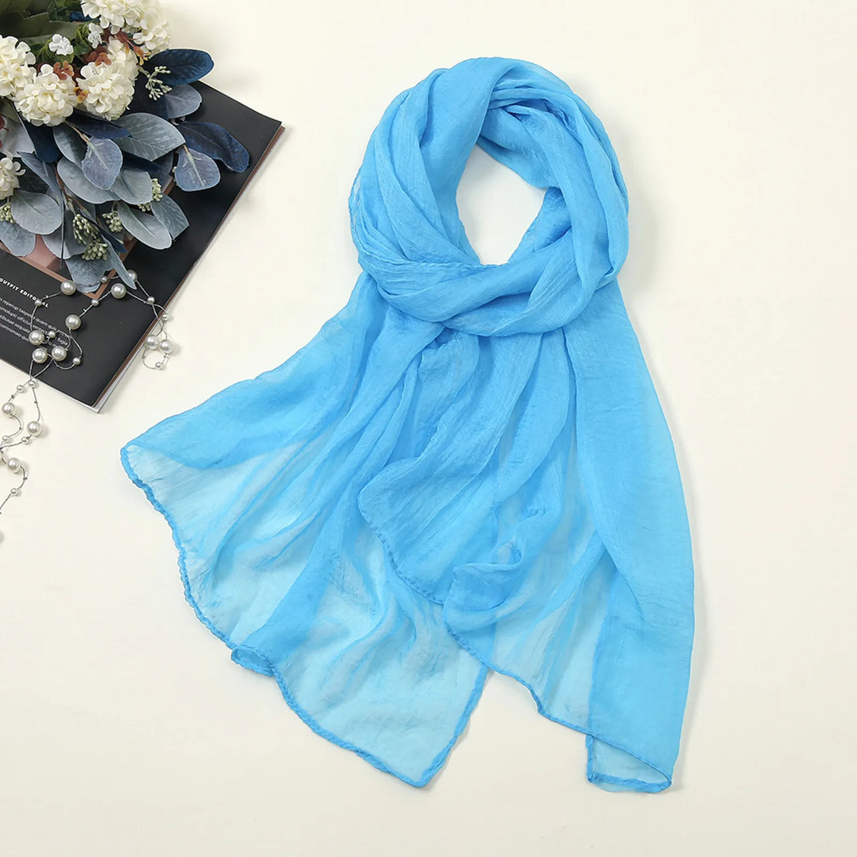 Solid Color Chiffon Scarf Fashionable Lightweight Neck Scarf For Women Summer Neck Sun Protection Silk Scarf Shawl 170*70cm