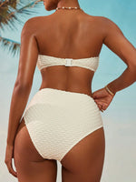 2026 2Pcs Sexy Bikinis Set Women High Waist Strapless Push Up Bra Solid Color Knot Padded Bras Briefs Bikini Swimwear Swimsuit