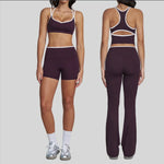 Tight Naked Yoga Shorts Suit Women Double Strap Sports Bra High Waist Flare Leggings Fitness Suit Gym Running Workout Clothes
