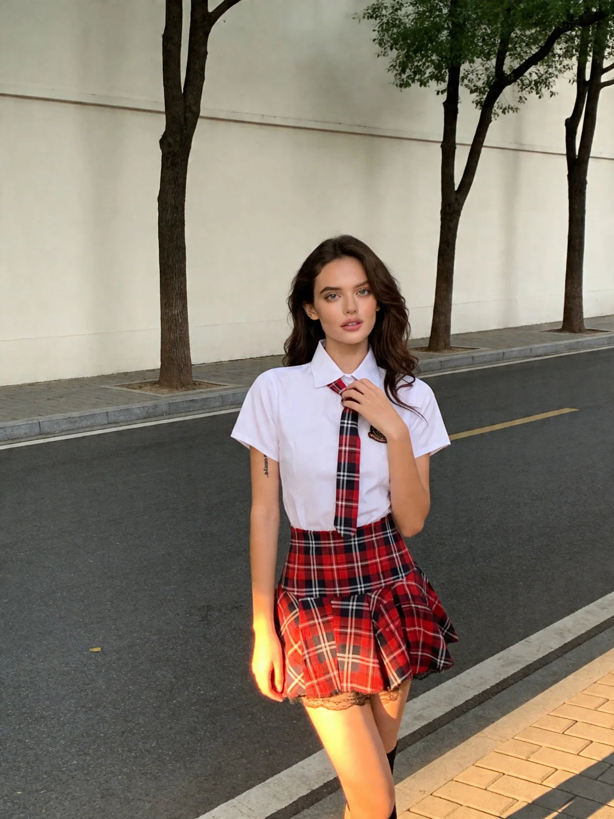 Sexy Japanese JK Uniform Lingerie Set Women's Fitted White Shirt Plaid Pleated Skirt Cosplay Schoolgirl Costume Role Play Outfit