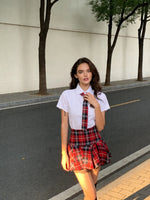 Sexy Japanese JK Uniform Lingerie Set Women's Fitted White Shirt Plaid Pleated Skirt Cosplay Schoolgirl Costume Role Play Outfit