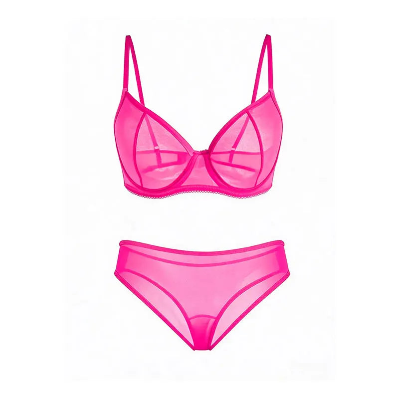 Sexy Ultra-Thin Fully Transparent Alluring Lingerie with Underwire, No Padding, Beautiful Back Bra, Hot Girl Push-Up Bra Set