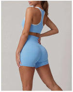 Summer 2 Pieces Yoga Sets Women Color Contrast Back I-shaped Shockproof Sports Bra High Waist Shorts Gym Fitness Suit Tracksuit