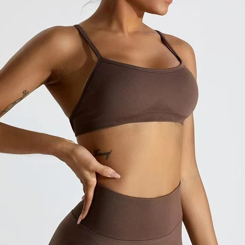 Gathering Shock-proof and Beautiful Back Seamless Sports Bras Gym Women Top Crop Tube Yoga Tops Fitness Scrunch Bum Workout Suit
