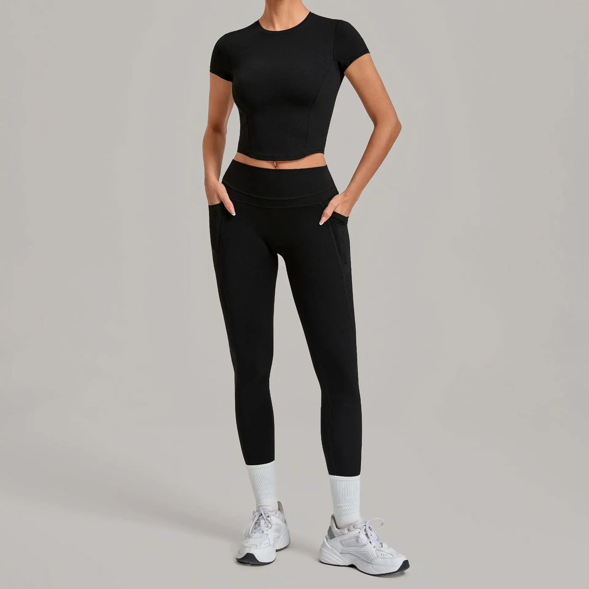 Women's Seamless Yoga Sets Sports Fitness Hip-lifting High Waist Pants Slim Fit Short-sleeve Suits Workout Running Training Sets