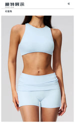 Tight Yoga Clothes Women Speed Drying Shock-absorbing Sports Vest Fitness Suits Outwear Gym Flip Waist Shorts Workout Clothes