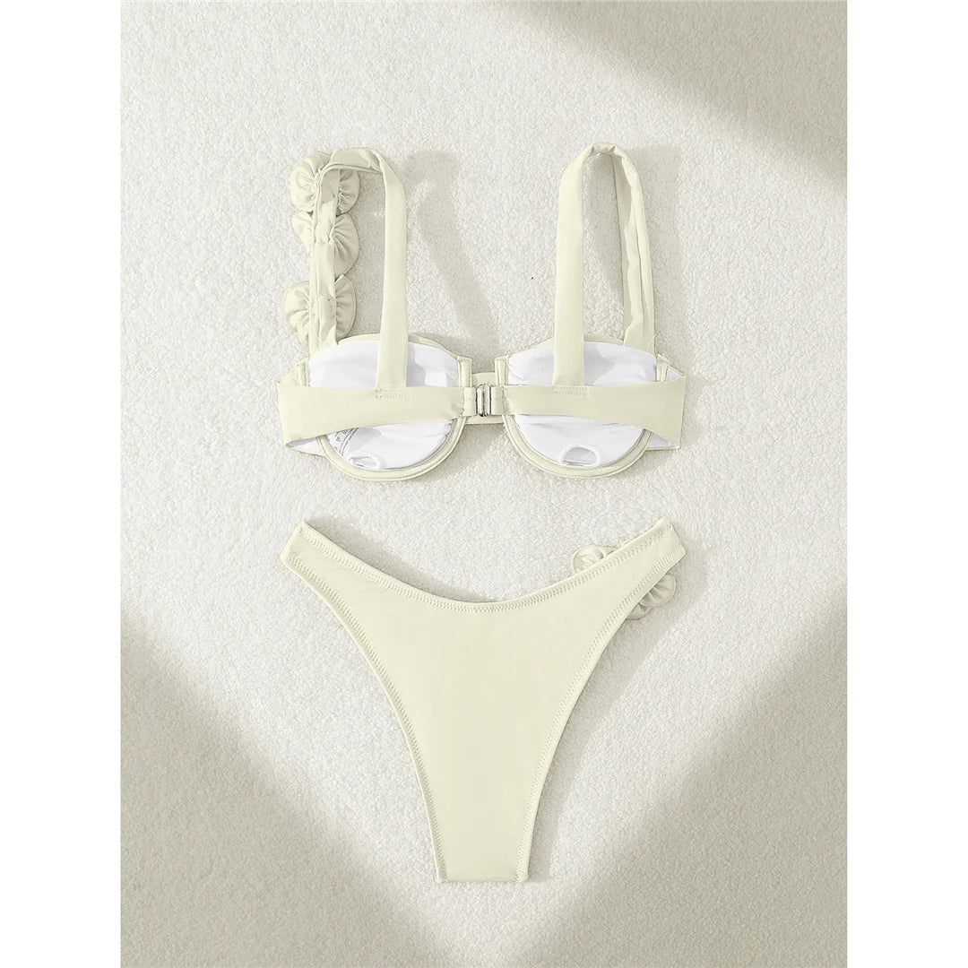 Sexy 3D Flowers Underwired Bikini Women Swimwear Female Swimsuit Two-Pieces Bikini Set Brazilian Bather Bathing Suit Swim V7970