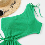 One Shoulder Women's Swimsuit One Piece Cut Out Sexy Swimwear Women 2022 Textured Monokini Solid Bathing Suit Beach Wear Purple