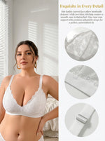 Plus Size Wireless Bra White Double Layered Lace Bralette Women Breathable Soft Full Coverage Comfort Everyday Lingerie MR3083