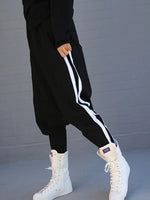 Striped Black Harem Pants for Women 2025 New Wide Casual Pockets Female Sportwear Trousers Ladies Bottpms 55977