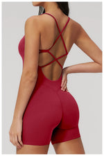 Summer New Hollow Open Back Criss Cross Yoga Jumpsuit Women Outdoor Solid Sleeveless Hip Lifting Pleate Sports Fitness Suits