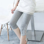 Summer Stretchy Cropped Pants Cropped Leggings Women Elastic Waist Embroidery Lace Stitching Thin Tight-Fitting Pants