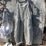 Casual Striped Print Sleeveless Jumpsuit Sling Big Pockets Wide Leg Summer Jumpsuit Women Female Clothing