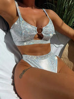 Snakeskin Female Swimsuit High Waist Bikini Women Swimwear Two-pieces Bikini Set Hollow Out Bather Bathing Suit Swim Beachwear