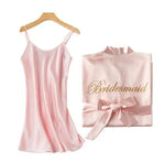 1PC/2PCS bride bridesmaid Robe with letters sling cami dress mother sister of the bride wedding gift bathrobe kimono satin robes