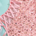 New Pink Sequin Hollow Out Bodysuits Elegant Backless Deep V Suspenders Sleeveless Bodysuits For Women Transparent Charming ZHAN