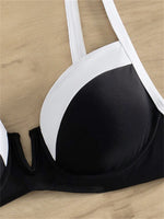 Sexy Black White Patchwork Bikini 2024 Women Halter V Underwire Push Up Micro Swimsuit Beach Bathing Suit High Waist Swimwear
