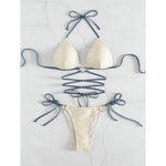 New Wrap Around Halter Wrinkled Bikini Women Swimwear Female Swimsuit Two-Pieces Bikini Set Bather Bathing Suit Swim Lady V4081