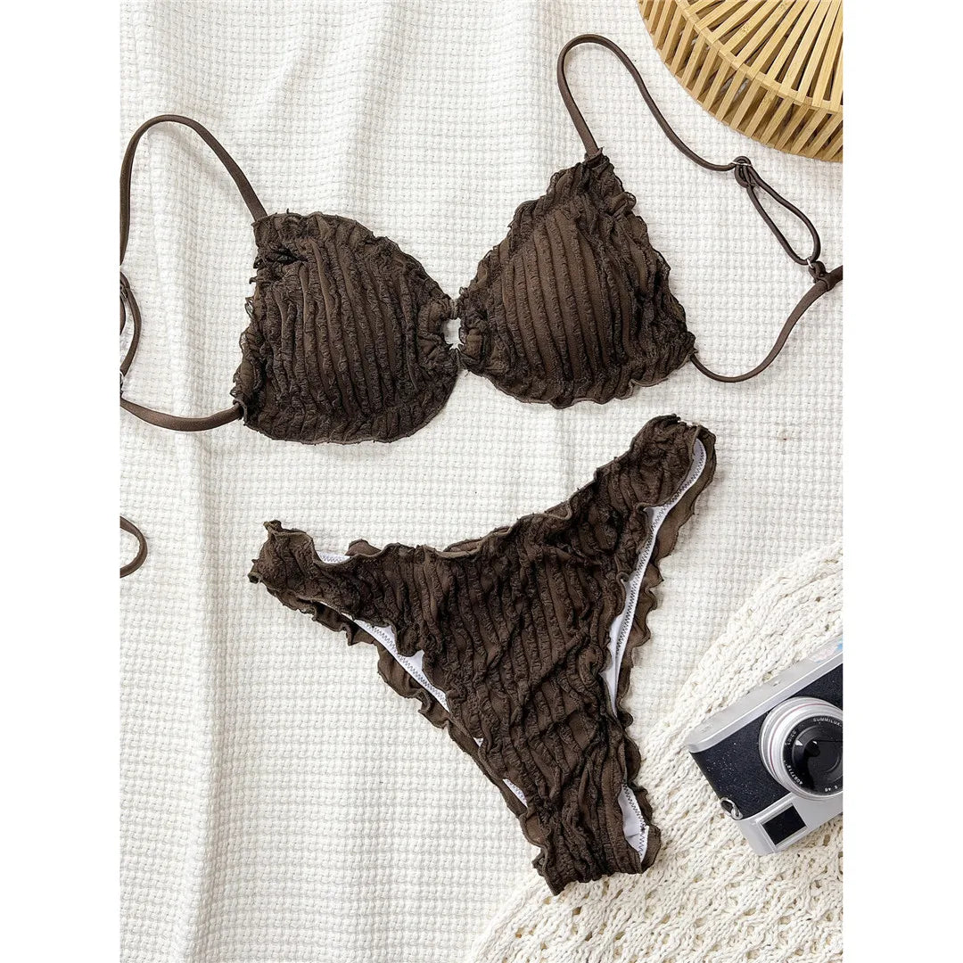Wrinkled Crinkled Frilled Bikini Female Swimsuit Women Swimwear Two-pieces Bikini set Brazilian Bather Bathing Suit Swim V8053