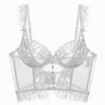French Sexy Lingerie Set Women Ultra Thin See Through Embroidery Lace Bra & Thong Push Up Underwear Shaping Camisole Set MOYISU