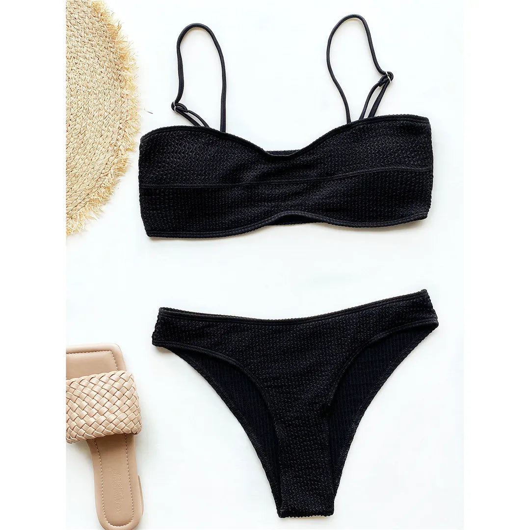 New Sexy Wrinkled Mid Waist PaddedBikini Women Swimwear Female Swimsuit Two-Pieces Bikini Set Bather Bathing Suit Swim V3163