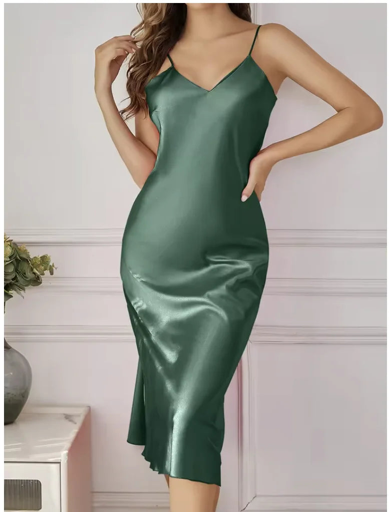 Sexy Nightie Woman Suspender Nightdress Backless Camisolas Night Dress Lingerie Nightgown Sleep Tops Pajamas Satin Woman