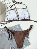 Sexy Bikini 2024 Women Black Brown Halter Hollow Out Push Up Micro Swimsuit Brazilian Bathing Suit Tie Side Triangle Swimwear