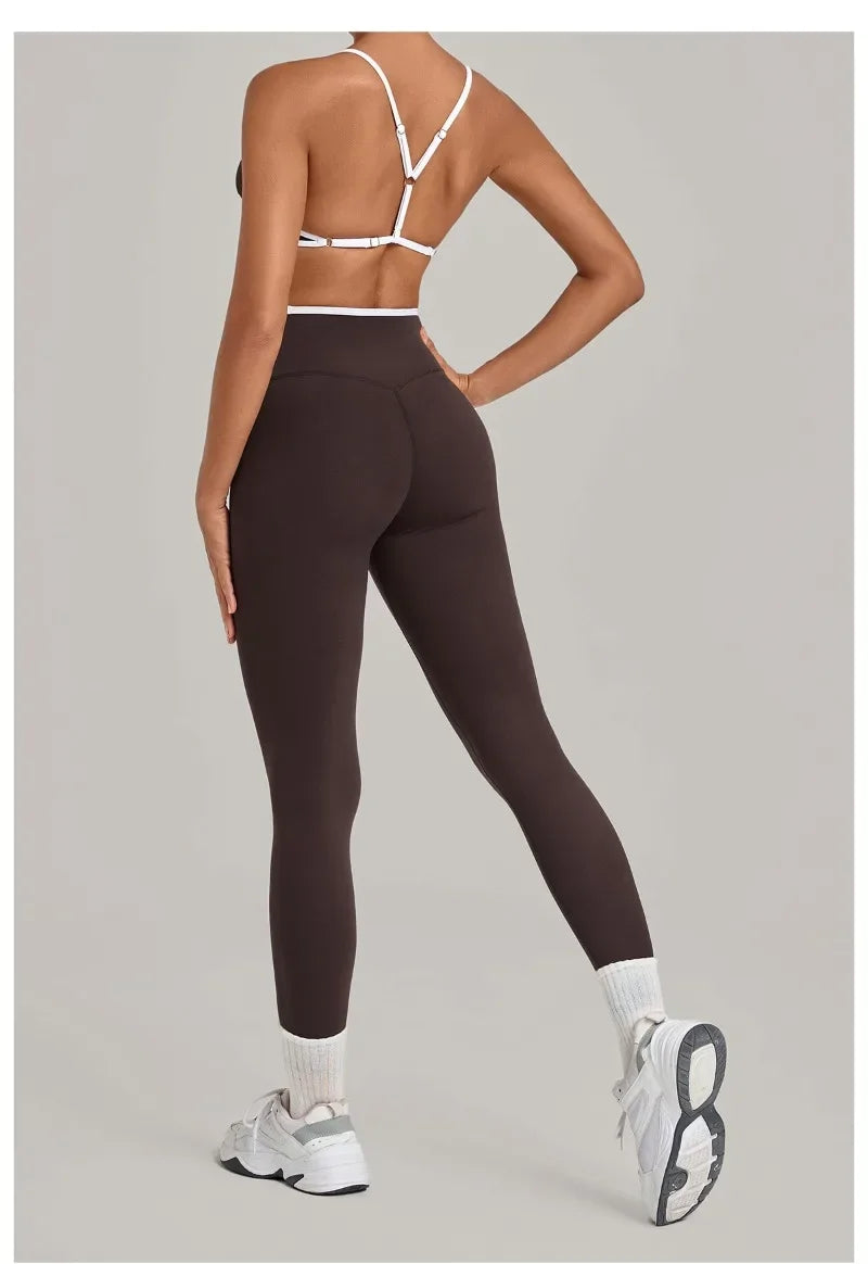Women's Seamless Yoga Sets Sports Fitness Gym Sleeveless Vest Hip-lifting Slim Fit Pants Suits Running Training Workout Sets