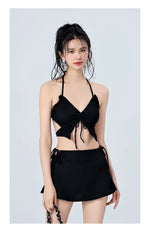 Vacation Beach Ins Rose Red Bikini Three Piece Swimsuit Women's Small Chest Internet Famous Swimsuit Butterfly Sexy Spicy Girl