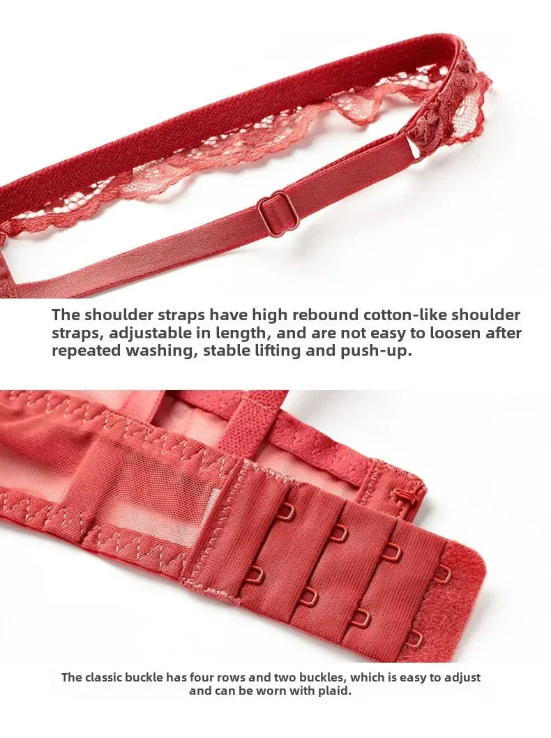 MOYISU Pure Desire Lace Bra Set Women Sexy Anti-Sag Push Up Bralette Sheer Underwear for Big/Small Chest Comfort Support