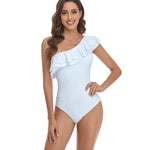 Sexy Ruffle One Piece Swimsuit Thong Swimwear Women 2024 White Monokini Wine Red Swim Suits High Cut One Shoulder Bathing Suit