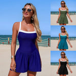 Vintage Black Patchwork Skirt One Piece Swimsuit 2026 Women Back Bandage Cross Pocket Swimwear Beach Bathing Suit Slim Monokini