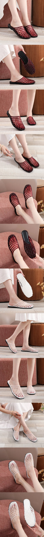 EUR Size Transparent PVC Jelly Slide Mules Women Hollow Breathable Cutout Closed Toe Slip On Flat Sandals Indoor Outdoor Slipper