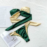 New Sexy Splicing Bandeau Strapless Bikini Women Swimwear Female Swimsuit Two-Pieces Bikini Set Bather Bathing Suit Swim V3859