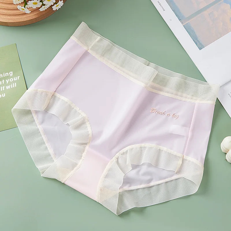 Plus Size M-3XL Underpants Summer One-piece Underwear Ice Silk Seamless Women's Panties Sexy High Waist Breathable Thin Briefs